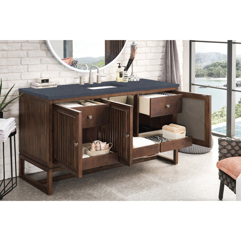 James Martin Athens 60" Single Vanity Cabinet Mid Century Acacia with 3 cm Charcoal Soapstone Quartz Top E645-V60S-MCA-3CSP