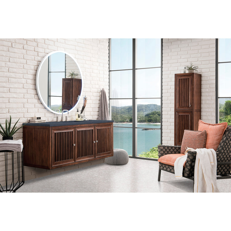 James Martin Athens 60" Single Vanity Cabinet Mid Century Acacia with 3 cm Charcoal Soapstone Quartz Top E645-V60S-MCA-3CSP