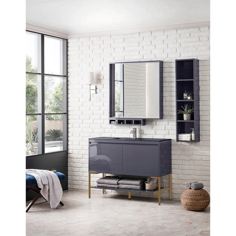 James Martin Milan 47.3" Single Vanity Cabinet Modern Gray Glossy Radiant Gold with Charcoal Black Composite Top 801V47.3MGGRGDCHB