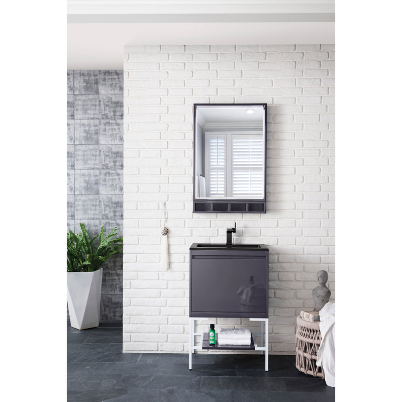 James Martin Milan 23.6" Single Vanity Cabinet Modern Gray Glossy Glossy White with Charcoal Black Composite Top 801V23.6MGGGWCHB