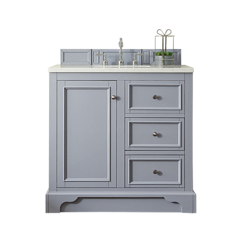 James Martin De Soto 36" Single Vanity Silver Gray with 3 cm Carrara Marble Top 825-V36-SL-3CAR