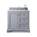 James Martin De Soto 36" Single Vanity Silver Gray with 3 cm Arctic Fall Solid Surface Top 825-V36-SL-3AF