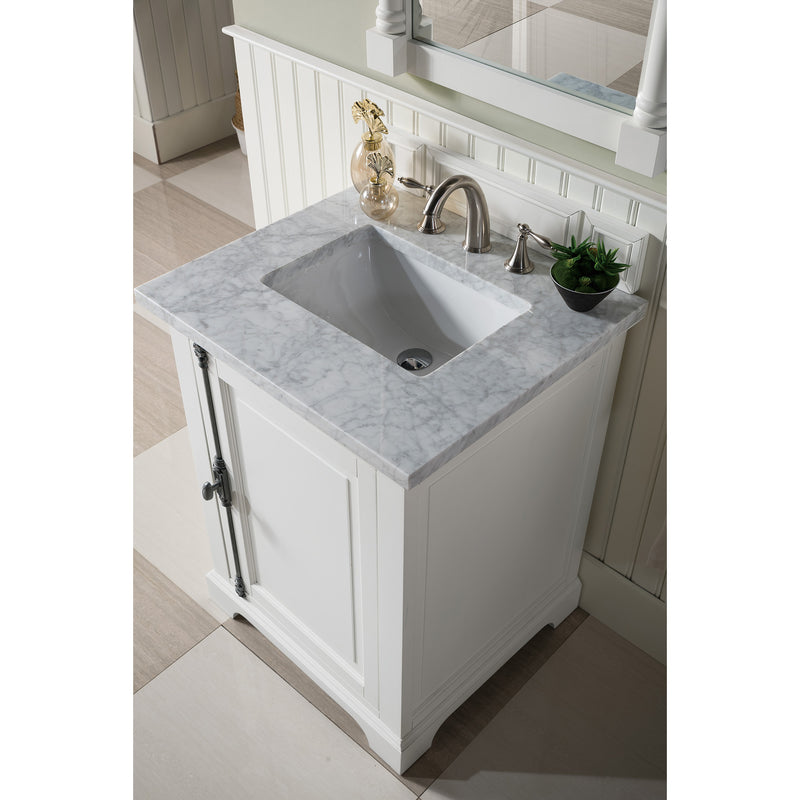 James Martin Providence 26" Bright White Single Vanity with 3 cm Carrara Marble Top 238-105-V26-BW-3CAR