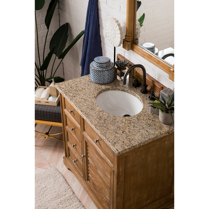 James Martin Savannah 36" Single Vanity Cabinet Driftwood with 3 cm Santa Cecilia Top 238-104-5511-3ODSC