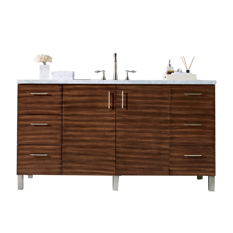 James Martin Metropolitan 60" American Walnut Single Vanity with 3 cm Carrara Marble Top 850-V60S-AWT-3CAR