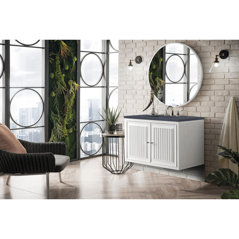 James Martin Athens 36" Single Vanity Cabinet Glossy White with 3 cm Charcoal Soapstone Quartz Top E645-V36-GW-3CSP