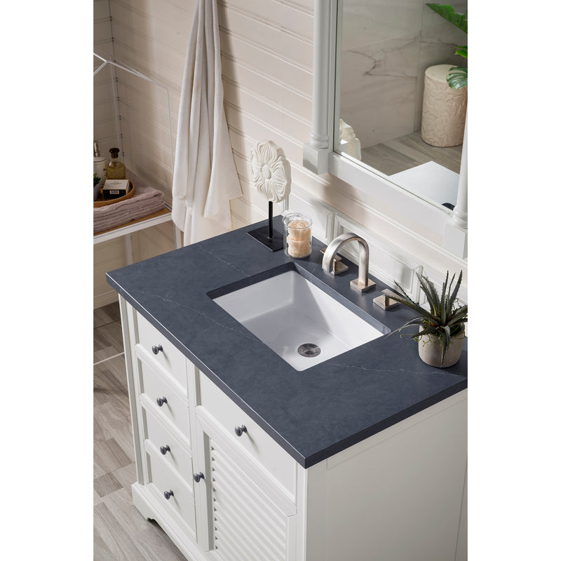 James Martin Savannah 36" Single Vanity Cabinet Bright White with 3 cm Charcoal Soapstone Quartz Top 238-104-V36-BW-3CSP