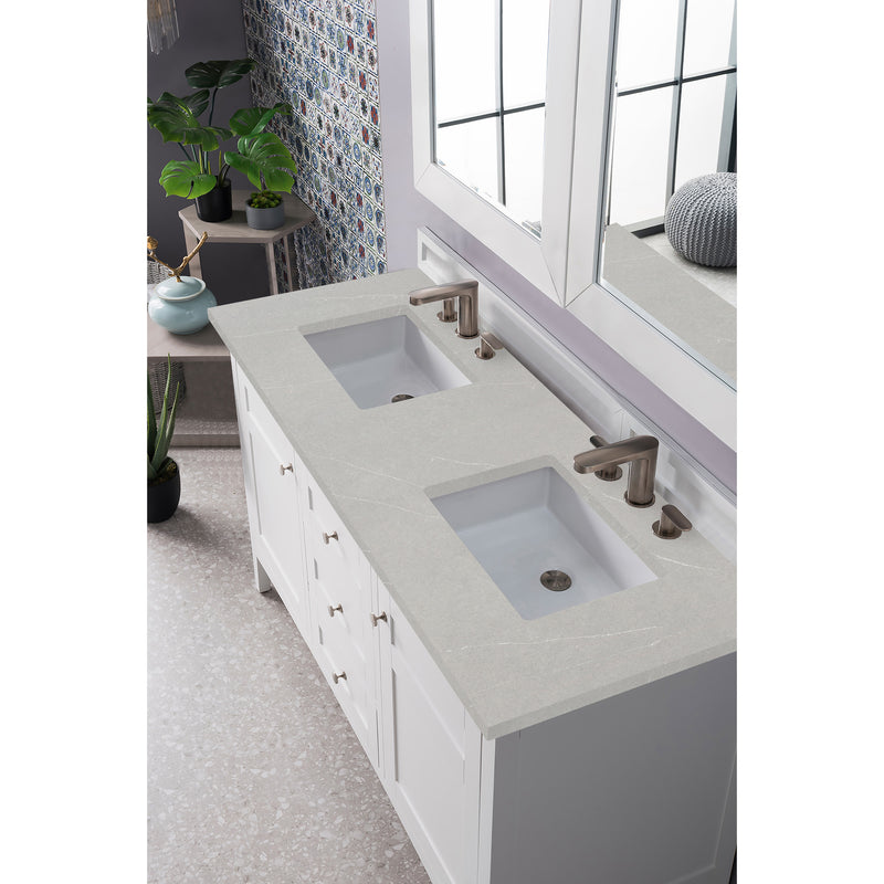 James Martin Palisades 60" Double Vanity Bright White with 3 cm Eternal Marfil Quartz Top 527-V60D-BW-3EMR