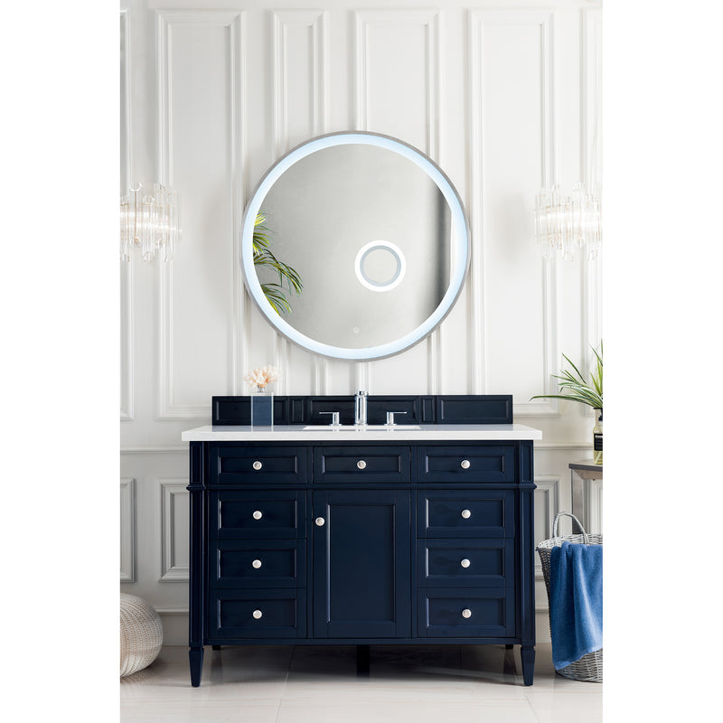 James Martin Brittany 48" Victory Blue Single Vanity with 3 cm Eternal Jasmine Pearl Quartz Top 650-V48-VBL-3EJP