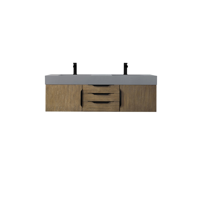 James Martin Mercer Island 59" Double Vanity Latte Oak Matte Black with Dusk Gray Glossy Composite Top 389-V59D-LTO-MB-DGG