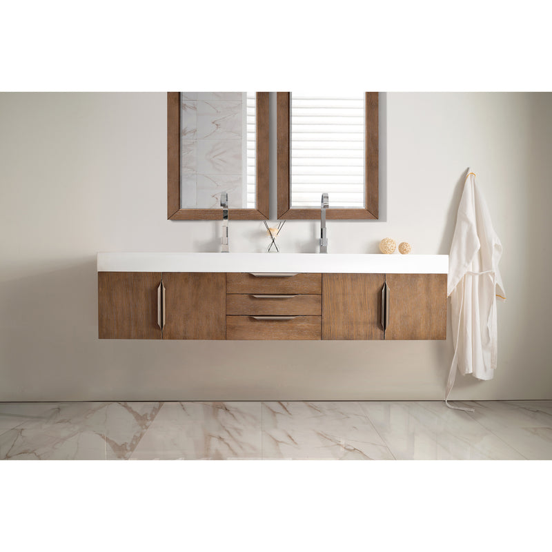 James Martin Mercer Island 72" Double Vanity Latte Oak with Glossy White Composite Top 389-V72D-LTO-A-GW