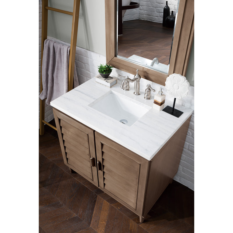 James Martin Portland 36" Single Vanity Whitewashed Walnut with 3 cm Arctic Fall Solid Surface Top 620-V36-WW-3AF