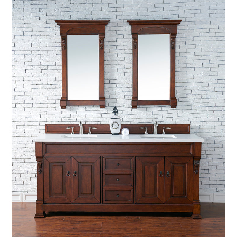 James Martin Brookfield 72" Warm Cherry Double Vanity with 3 cm Classic White Quartz Top 147-114-5781-3CLW