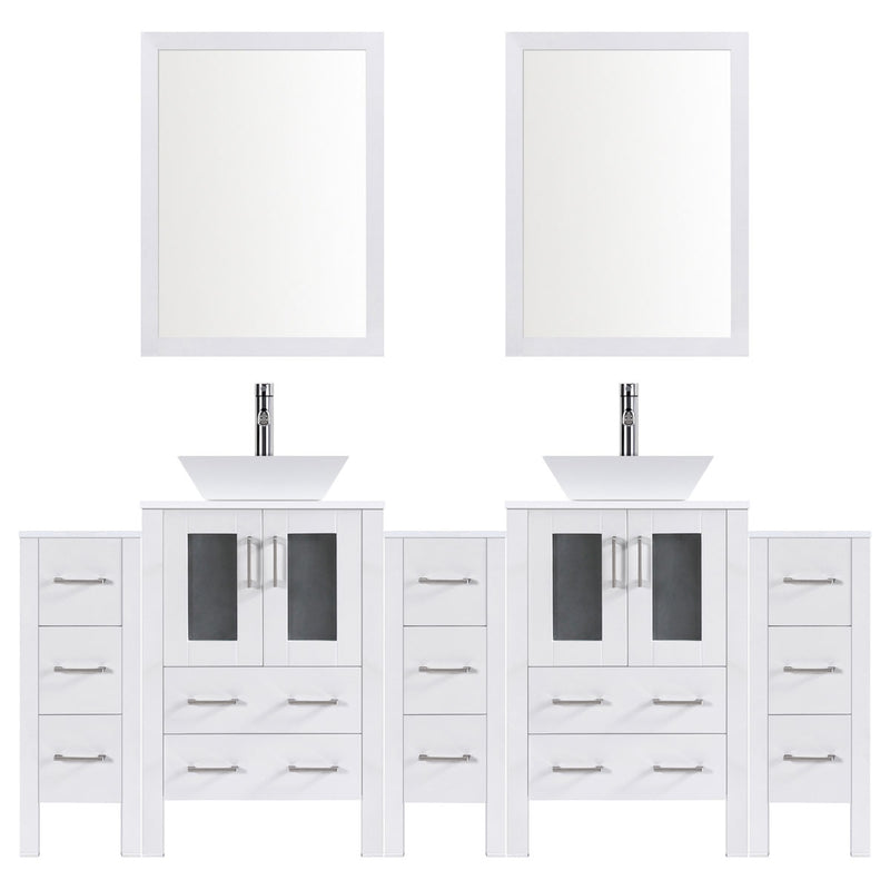 LessCare 96" Modern Bathroom Vanity Set with Mirror and Sink LV2-C20-96-W (White)