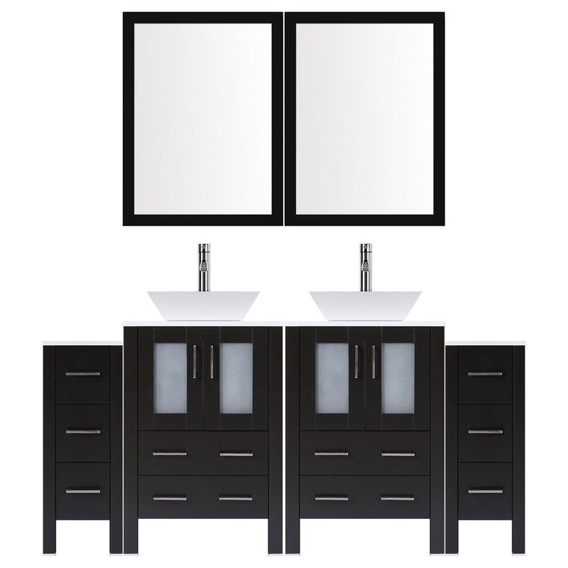 LessCare 96" Modern Bathroom Vanity Set with Mirror and Sink LV2-C18-96-B (Espresso)