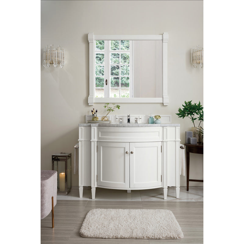 James Martin Brittany 46" Single Vanity Bright White with 3 cm Carrara Marble Top 650-V46R-BW-CAR