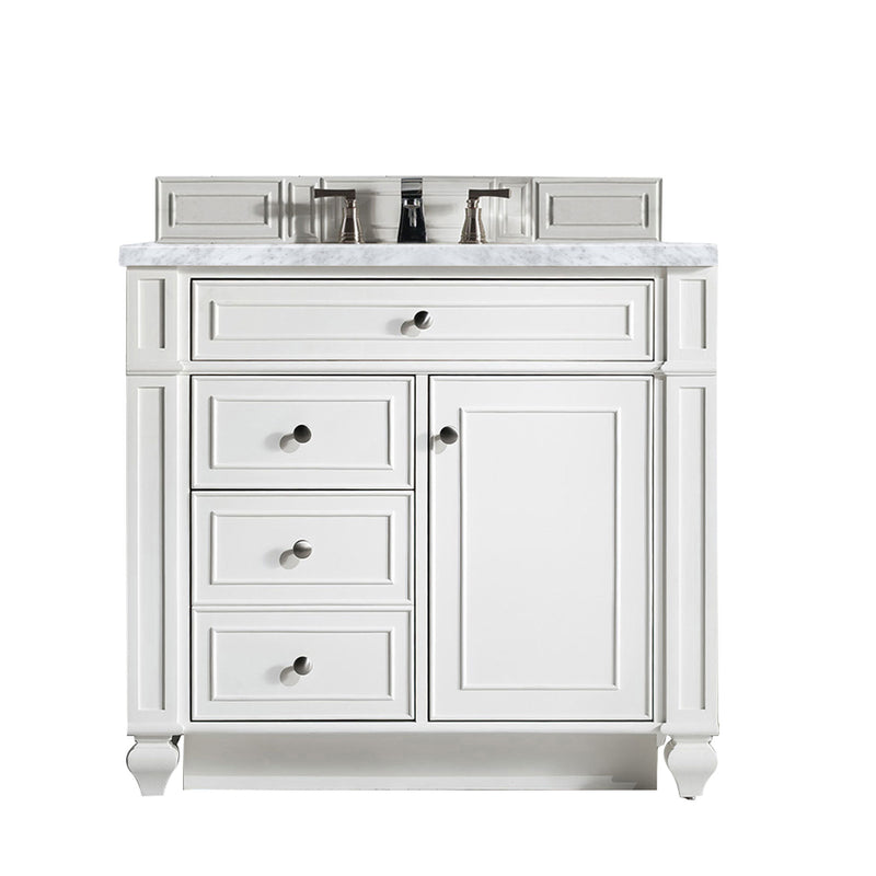 James Martin Bristol 36" Single Vanity Bright White with 3 cm Carrara Marble Top 157-V36-BW-3CAR