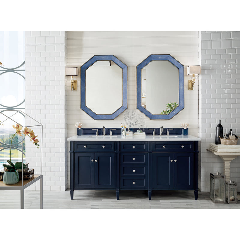 James Martin Brittany 72" Victory Blue Double Vanity with 3 cm Eternal Jasmine Pearl Quartz Top 650-V72-VBL-3EJP