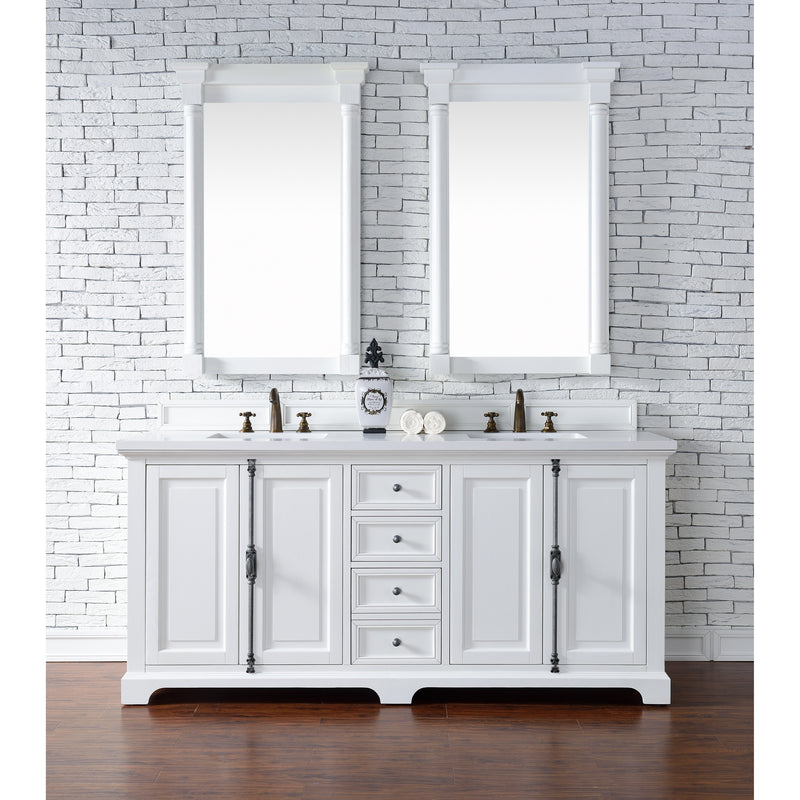 James Martin Providence 72" Double Vanity Cabinet Bright White with 3 cm Classic White Quartz Top 238-105-V72-BW-3CLW