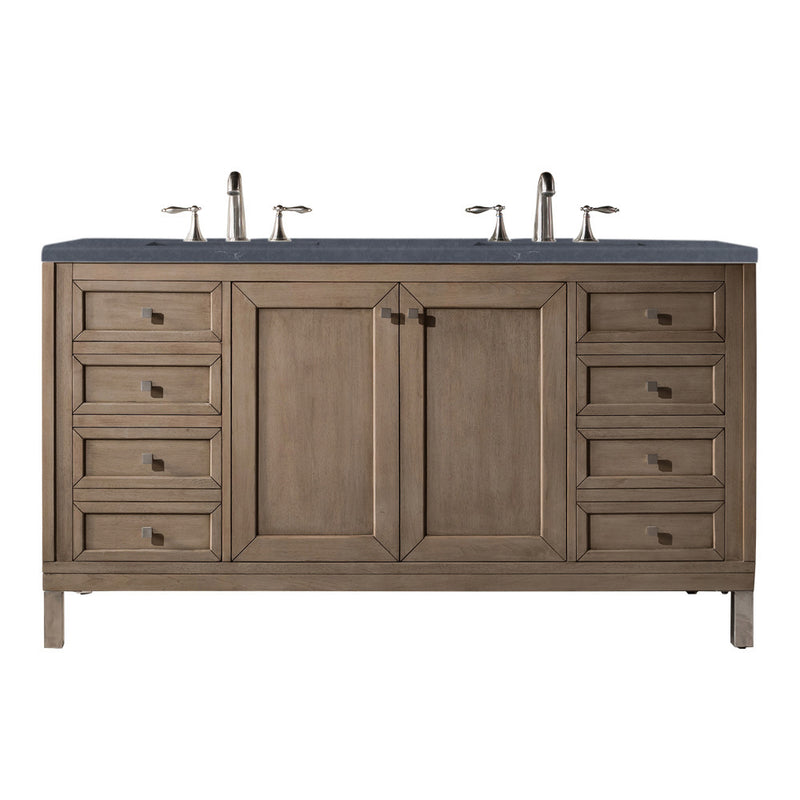 James Martin Chicago 60" Double Vanity Whitewashed Walnut with 3 cm Charcoal Soapstone Quartz Top 305-V60D-WWW-3CSP