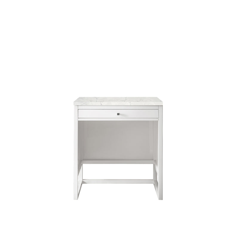 James Martin Athens 30" Countertop Unit Makeup Counter Glossy White with 3 cm Eternal Jasmine Pearl Quartz Top E645-DU30-GW-3EJP