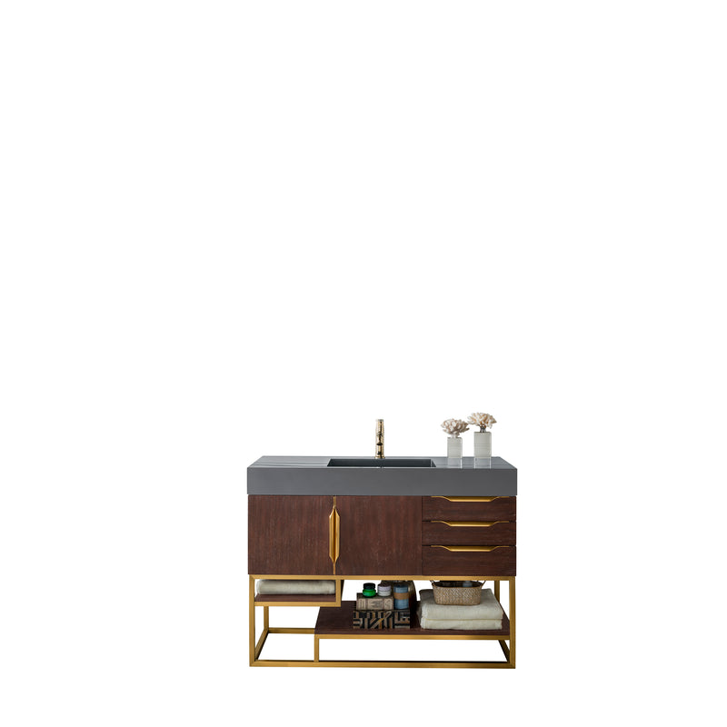 James Martin Columbia 48" Single Vanity Coffee Oak Radiant Gold with Dusk Grey Glossy Composite Top 388-V48-CFO-RG-DGG