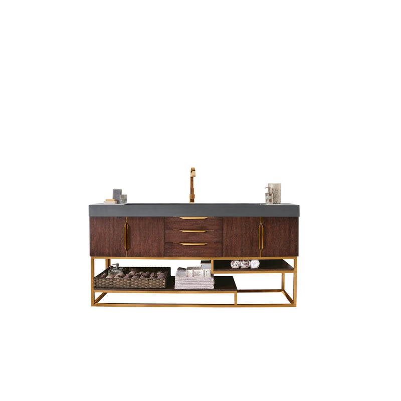 James Martin Columbia 72" Single Vanity Coffee Oak Radiant Gold with Dusk Grey Glossy Composite Top 388-V72S-CFO-RG-DGG