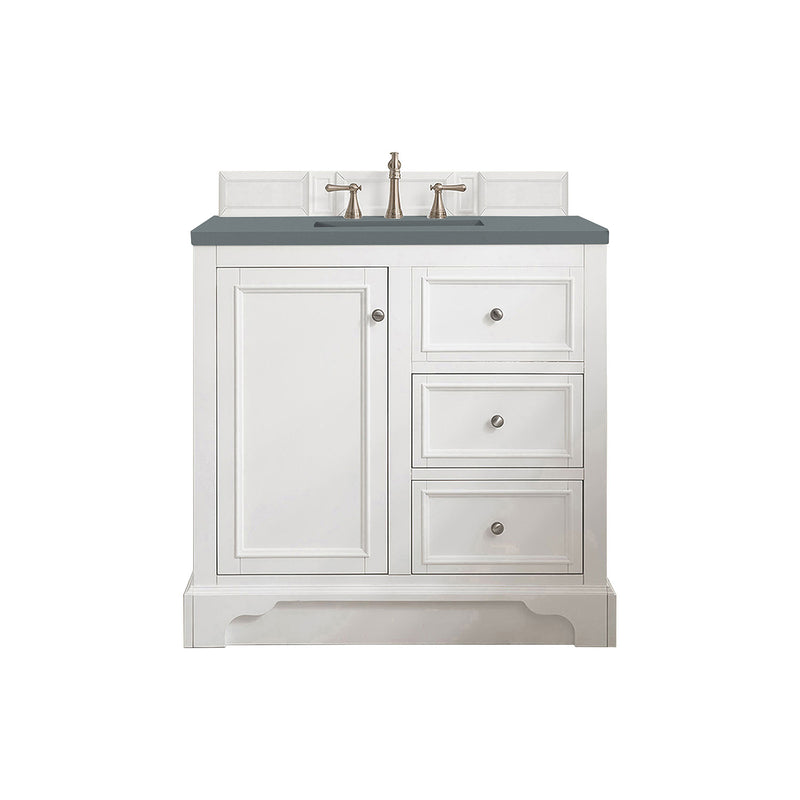 James Martin De Soto 36" Single Vanity Bright White with 3 cm Cala Blue Quartz Top 825-V36-BW-3CBL