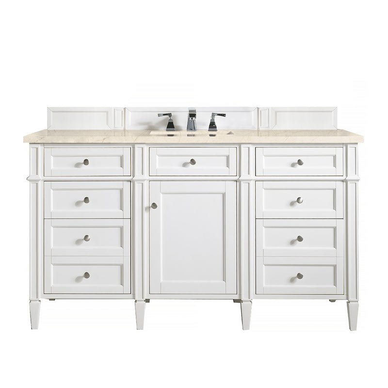 James Martin Brittany 60" Bright White Single Vanity with 3 cm Eternal Marfil Quartz Top 650-V60S-BW-3EMR