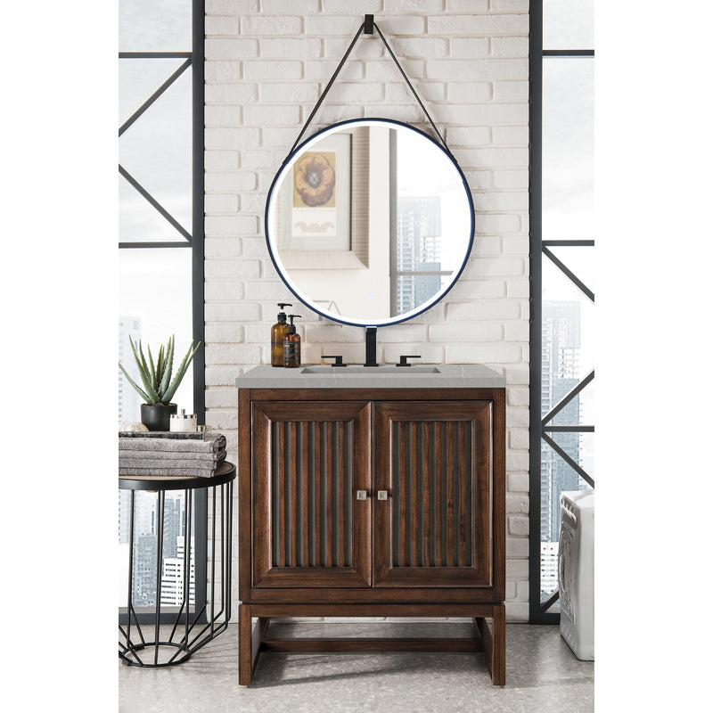 James Martin Athens 30" Single Vanity Cabinet Mid Century Acacia with 3 cm Eternal Serena Top E645-V30-MCA-3ESR