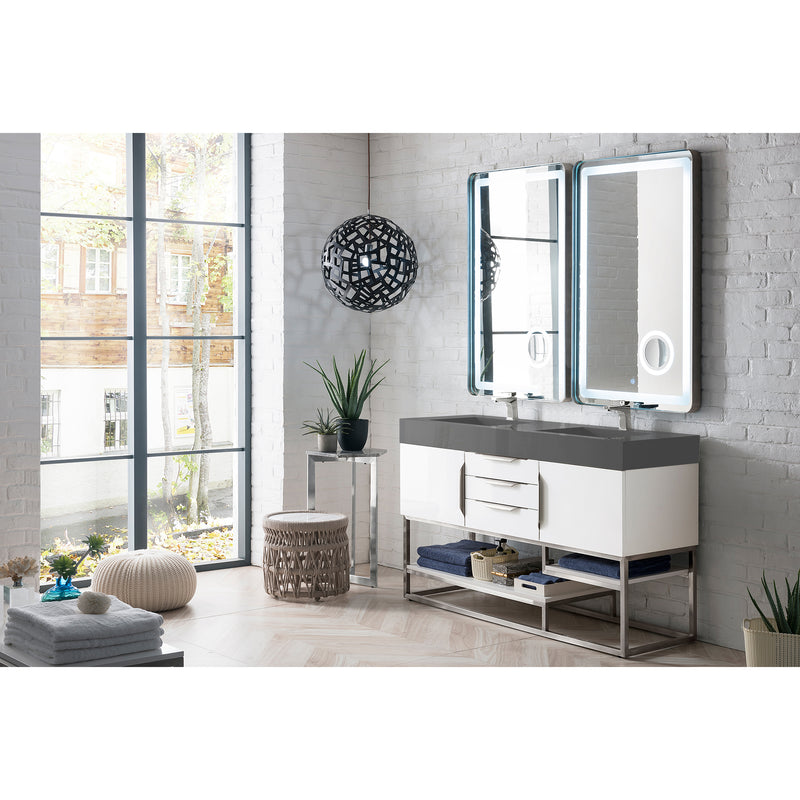 James Martin Columbia 59" Double Vanity Glossy White with Dusk Gray Glossy Composite Top 388-V59D-GW-BN-DGG