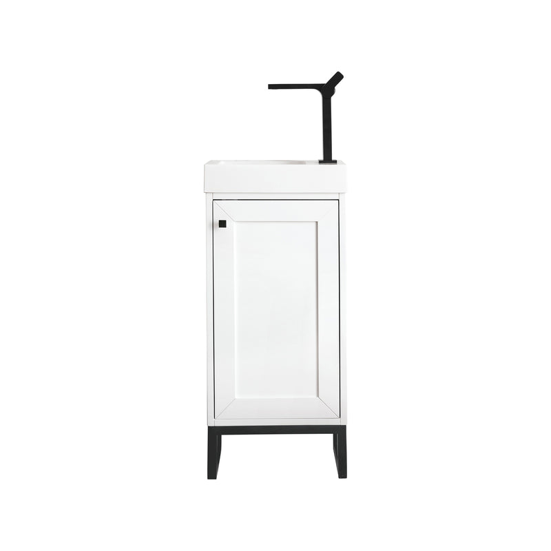 James Martin Chianti 16" Single Vanity Cabinet Glossy White Matte Black with White Glossy Resin Countertop E303-V16-GW-MBK-WG