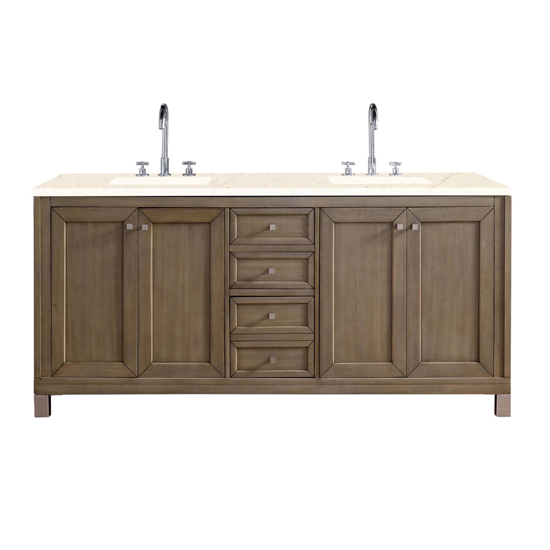 James Martin Chicago 72" Double Vanity Whitewashed Walnut with 3 cm Eternal Marfil Quartz Top 305-V72-WWW-3EMR