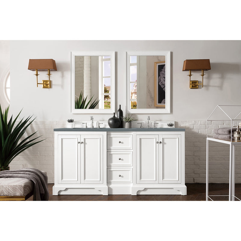 James Martin De Soto 72" Double Vanity Bright White with 3 cm Cala Blue Quartz Top 825-V72-BW-3CBL