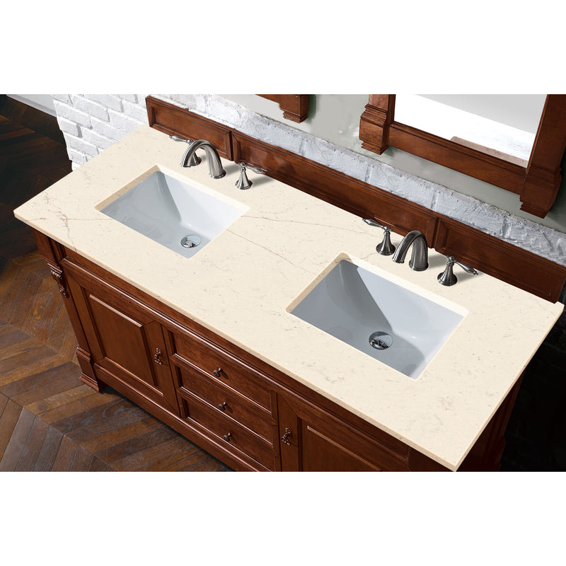 James Martin Brookfield 60" Warm Cherry Double Vanity with 3 cm Eternal Marfil Quartz Top 147-114-5681-3EMR