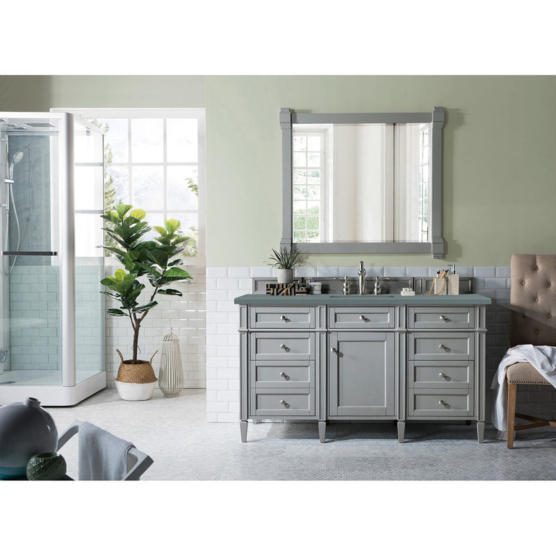 James Martin Brittany 60" Urban Gray Single Vanity with 3 cm Cala Blue Quartz Top 650-V60S-UGR-3CBL