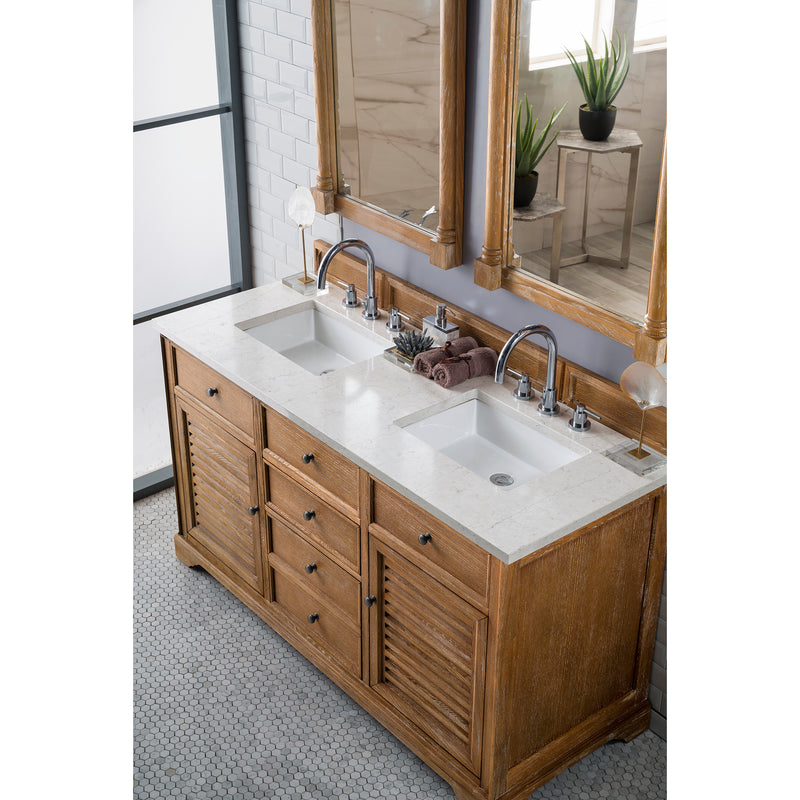 James Martin Savannah 60" Double Vanity Cabinet Driftwood with 3 cm Eternal Jasmine Pearl Quartz Top 238-104-5611-3EJP