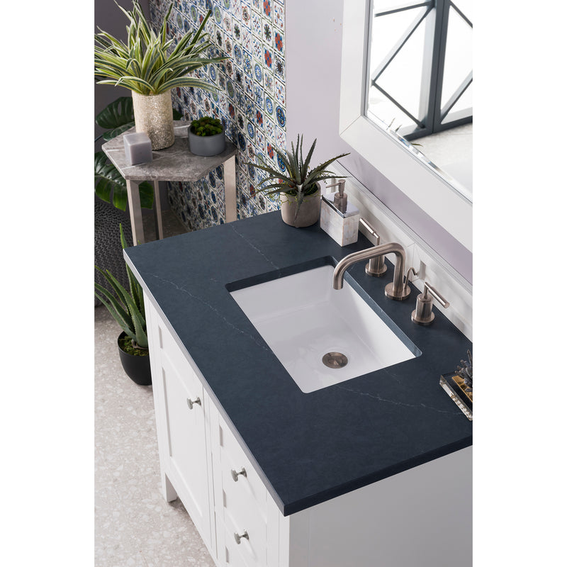 James Martin Palisades 36" Single Vanity Bright White with 3 cm Charcoal Soapstone Quartz Top 527-V36-BW-3CSP