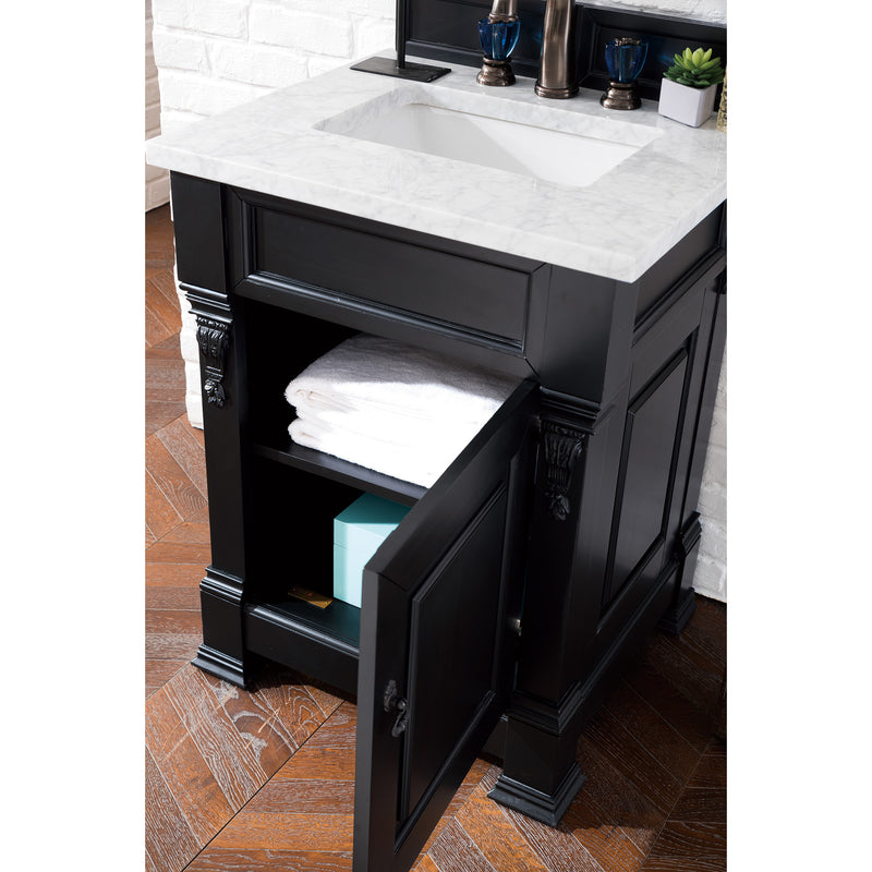 James Martin Brookfield 26" Antique Black Single Vanity with 3 cm Carrara Marble Top 147-114-V26-AQB-3CAR