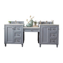 James Martin Copper Cove Encore 86" Double Vanity Set Silver Gray with Makeup Table 3 cm Classic White Quartz Top 301-V86-SL-DU-3CLW