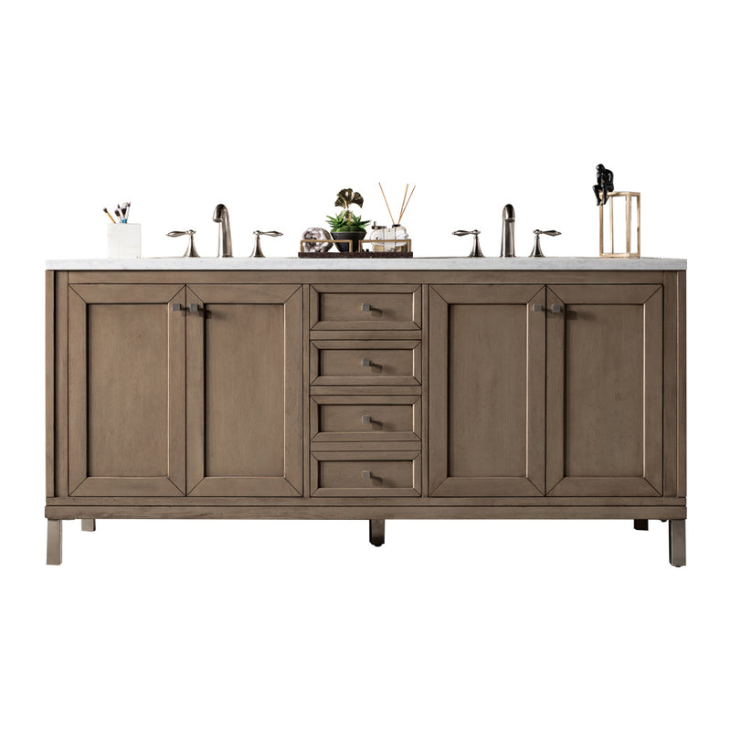 James Martin Chicago 72" Whitewashed Walnut Double Vanity with 3 cm Carrara Marble Top 305-V72-WWW-3CAR