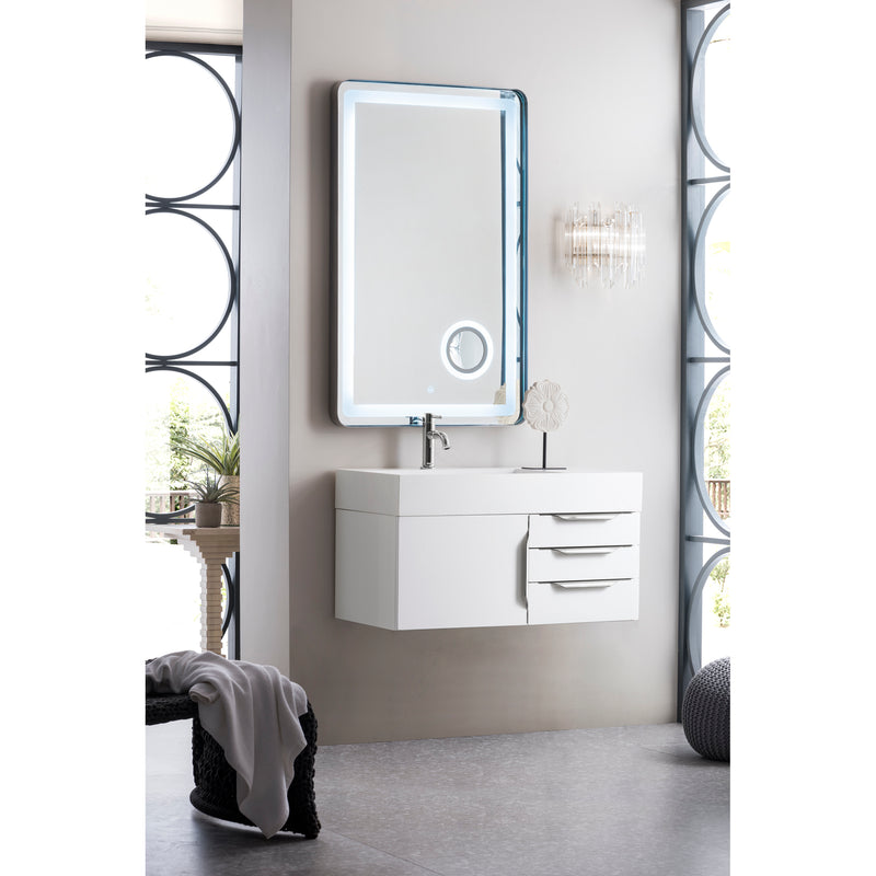 James Martin Mercer Island 36" Single Vanity Glossy White with Glossy White Composite Top 389-V36-GW-A-GW