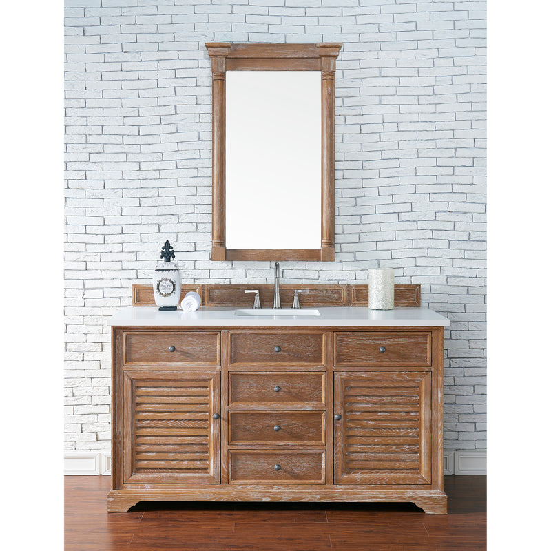 James Martin Savannah 60" Single Vanity Cabinet Driftwood with 3 cm Classic White Quartz Top 238-104-5311-3CLW