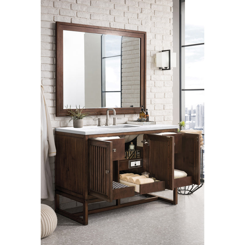 James Martin Athens 60" Double Vanity Cabinet Mid Century Acacia with 3 cm Arctic Fall Solid Surface Countertop E645-V60D-MCA-3AF