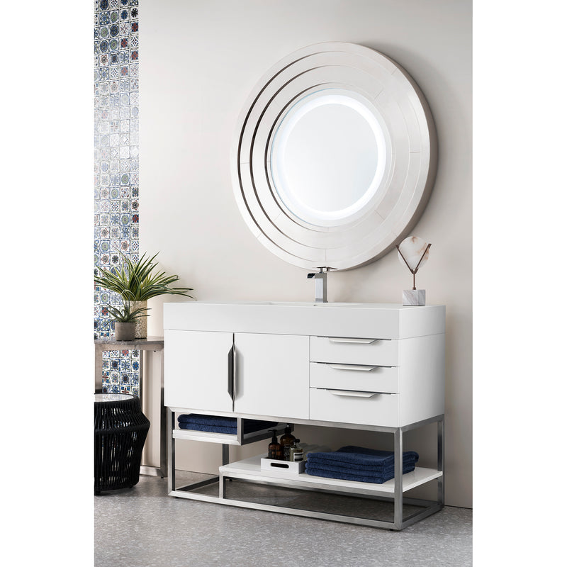 James Martin Columbia 48" Single Vanity Glossy White with Glossy White Composite Top 388-V48-GW-BN-GW