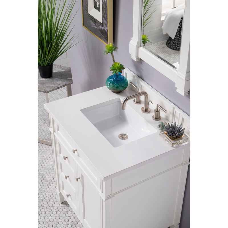 James Martin Brittany 30" Single Vanity Bright White with 3 cm Classic White Quartz Top 650-V30-BW-3CLW