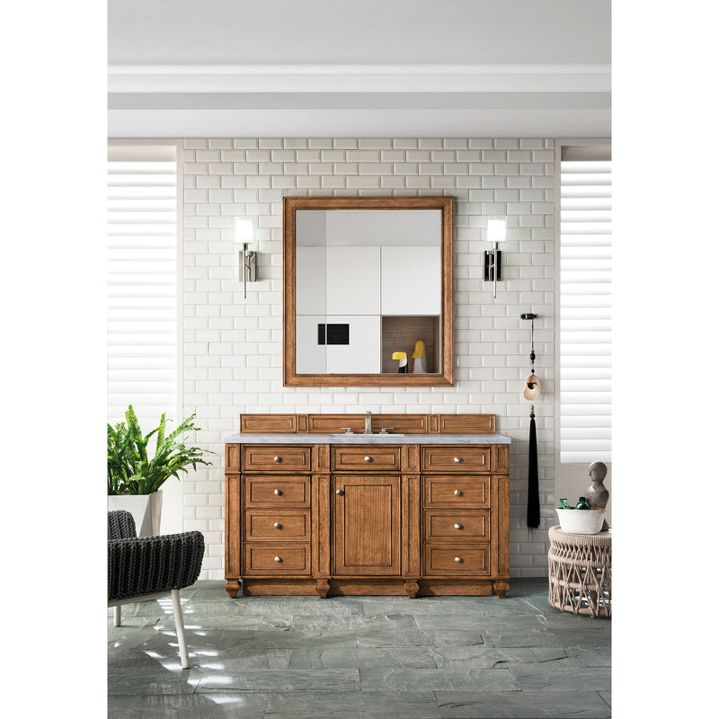 James Martin Bristol 60" Single Vanity Saddle Brown with 3 cm Carrara Marble Top 157-V60S-SBR-3CAR