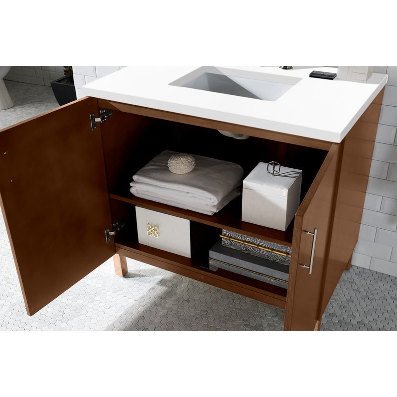 James Martin Metropolitan 36" Single Vanity American Walnut with 3 cm Classic White Quartz Top 850-V36-AWT-3CLW