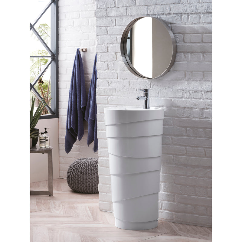 James Martin Quebec 17.5" Solid Surface Pedestal Sink Bright White 127-V17.5-BW