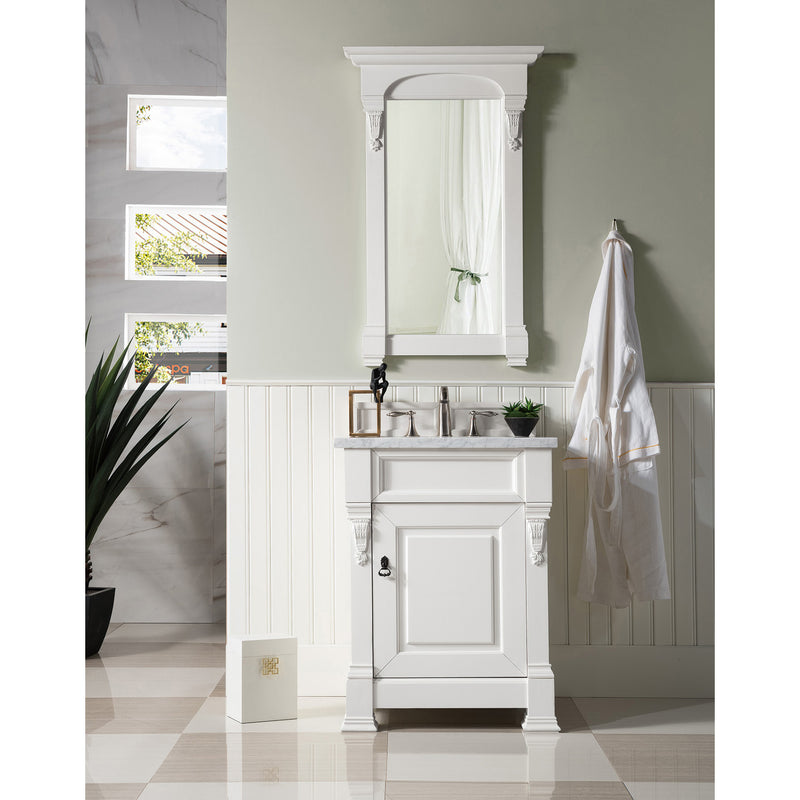 James Martin Brookfield 26" Bright White Single Vanity with 3 cm Carrara Marble Top 147-V26-BW-3CAR